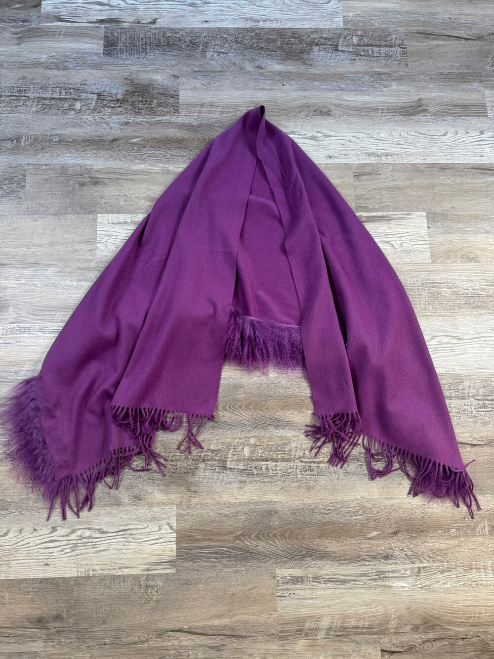 Mongolian Cashmere Wool Purple Oversized Shawl Wrap Scarf Shaggy Fringe Winter